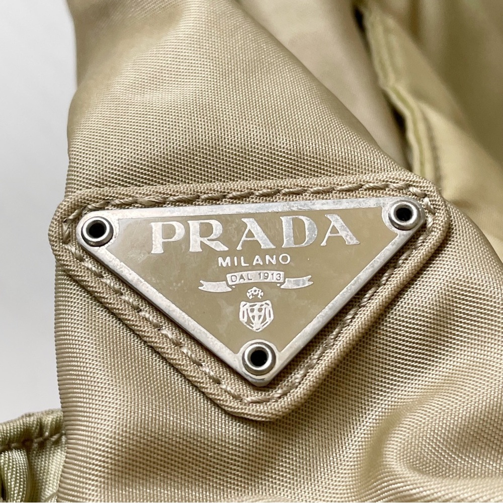 Prada tan Tessuto nylon triangle logo minimal tote bag medium size - Picture 7 of 12